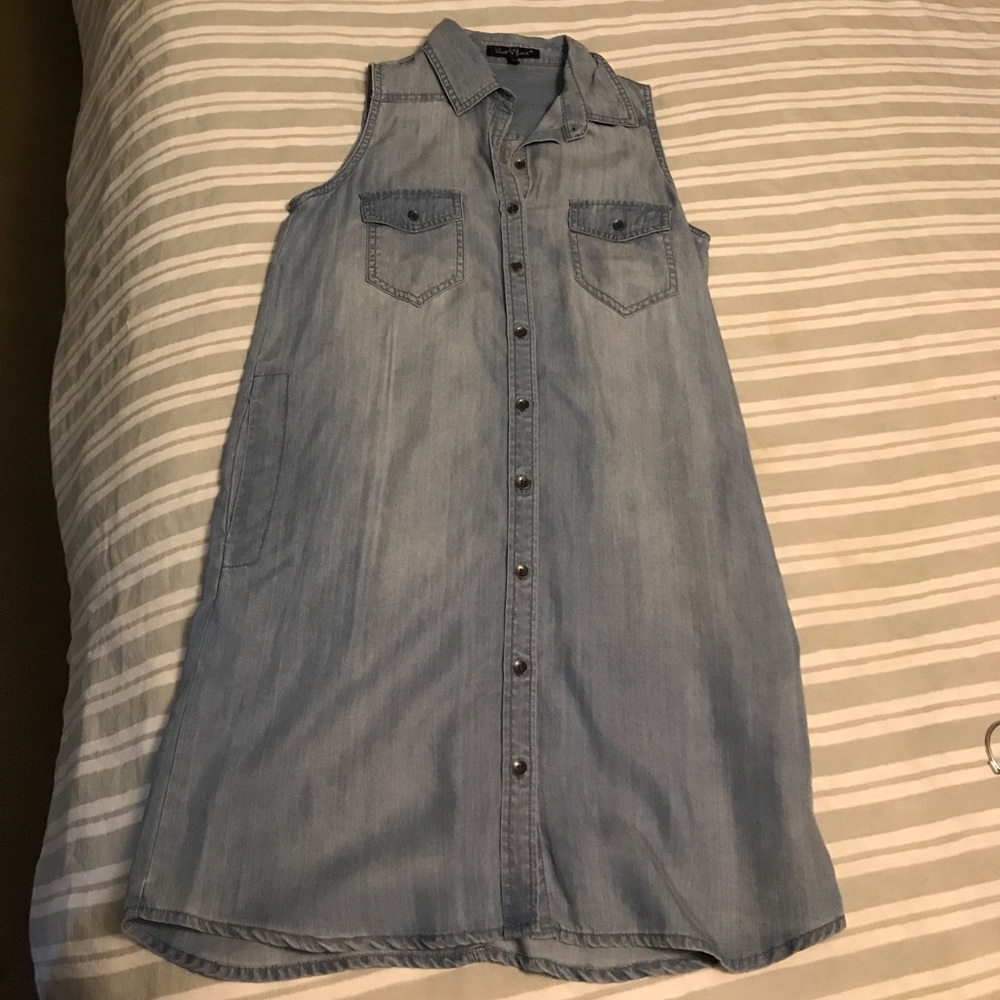 Light denim button down sleeveless dress